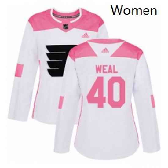 Womens Adidas Philadelphia Flyers 40 Jordan Weal Authentic WhitePink Fashion NHL Jersey
